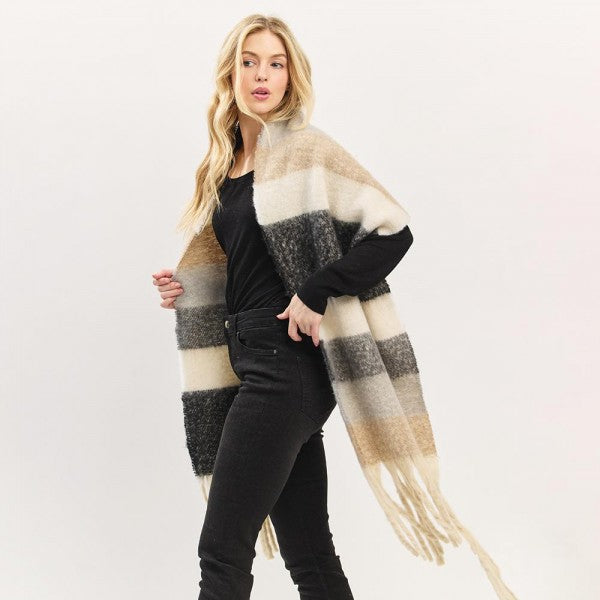 Multi Color Striped Scarf with Tassel