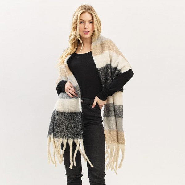 Multi Color Striped Scarf with Tassel
