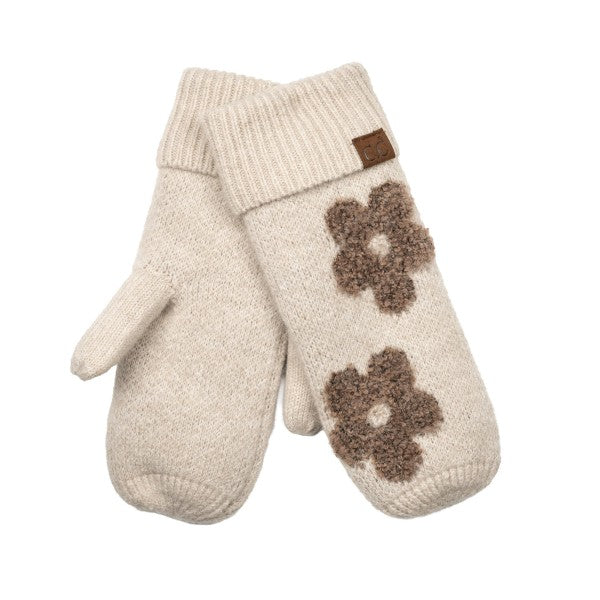 Raised Daisy Knit Mittens