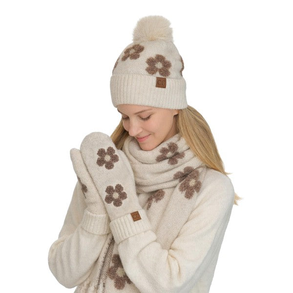 Raised Daisy Knit Mittens