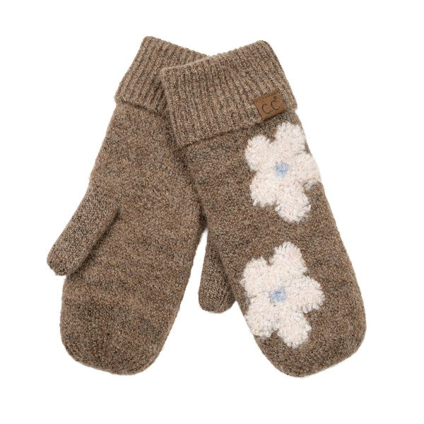 Raised Daisy Knit Mittens