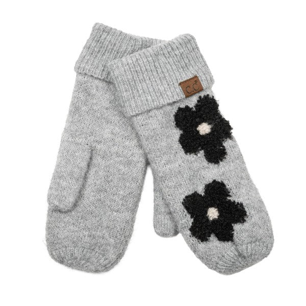 Raised Daisy Knit Mittens