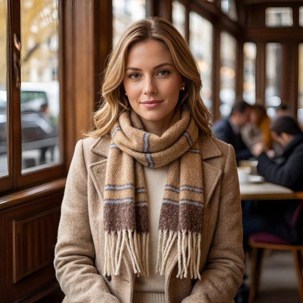 Taupe woven winter scarf