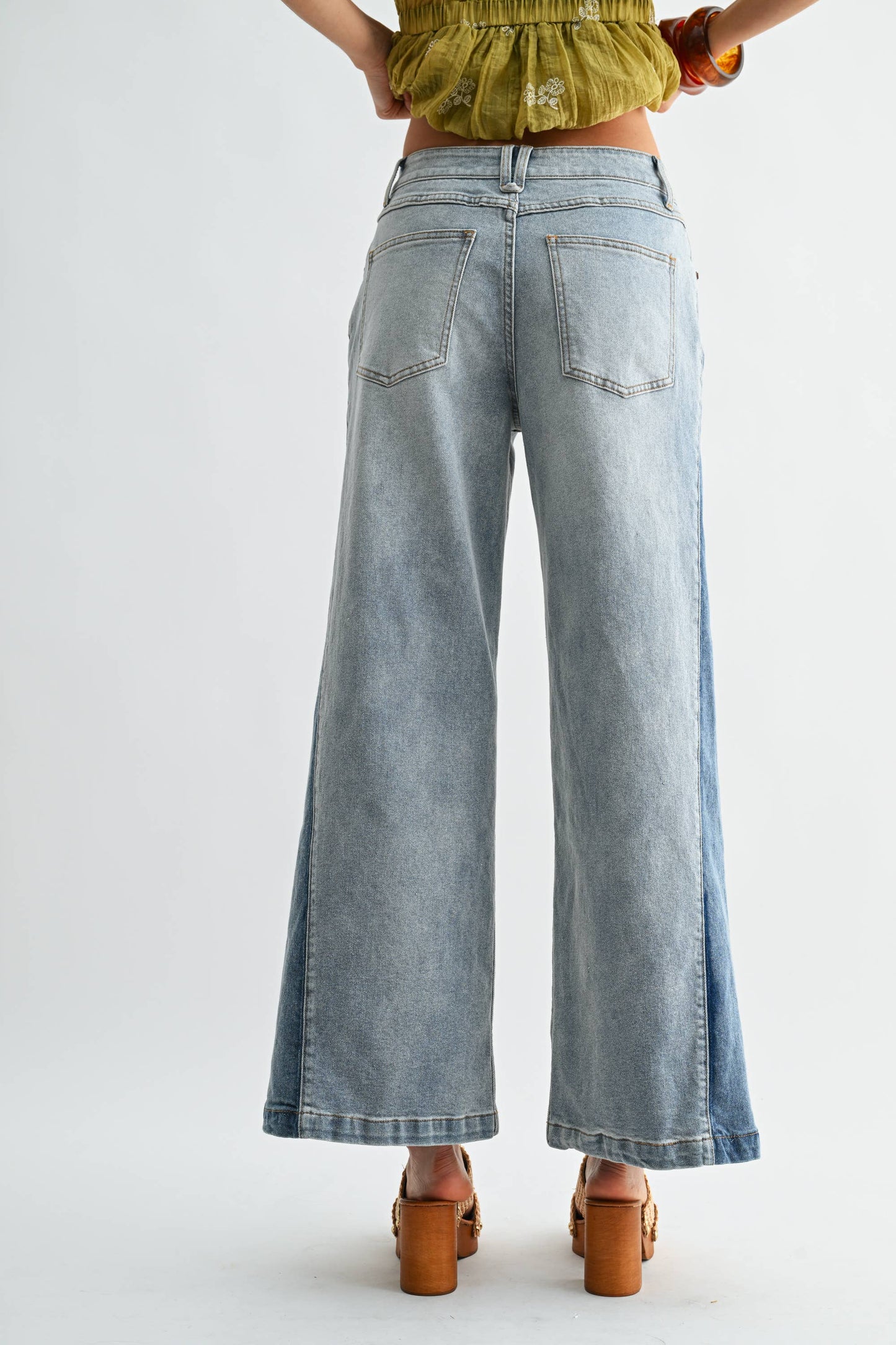 Bonnie Wide-Leg Two-Tone High Waist Denim Jeans