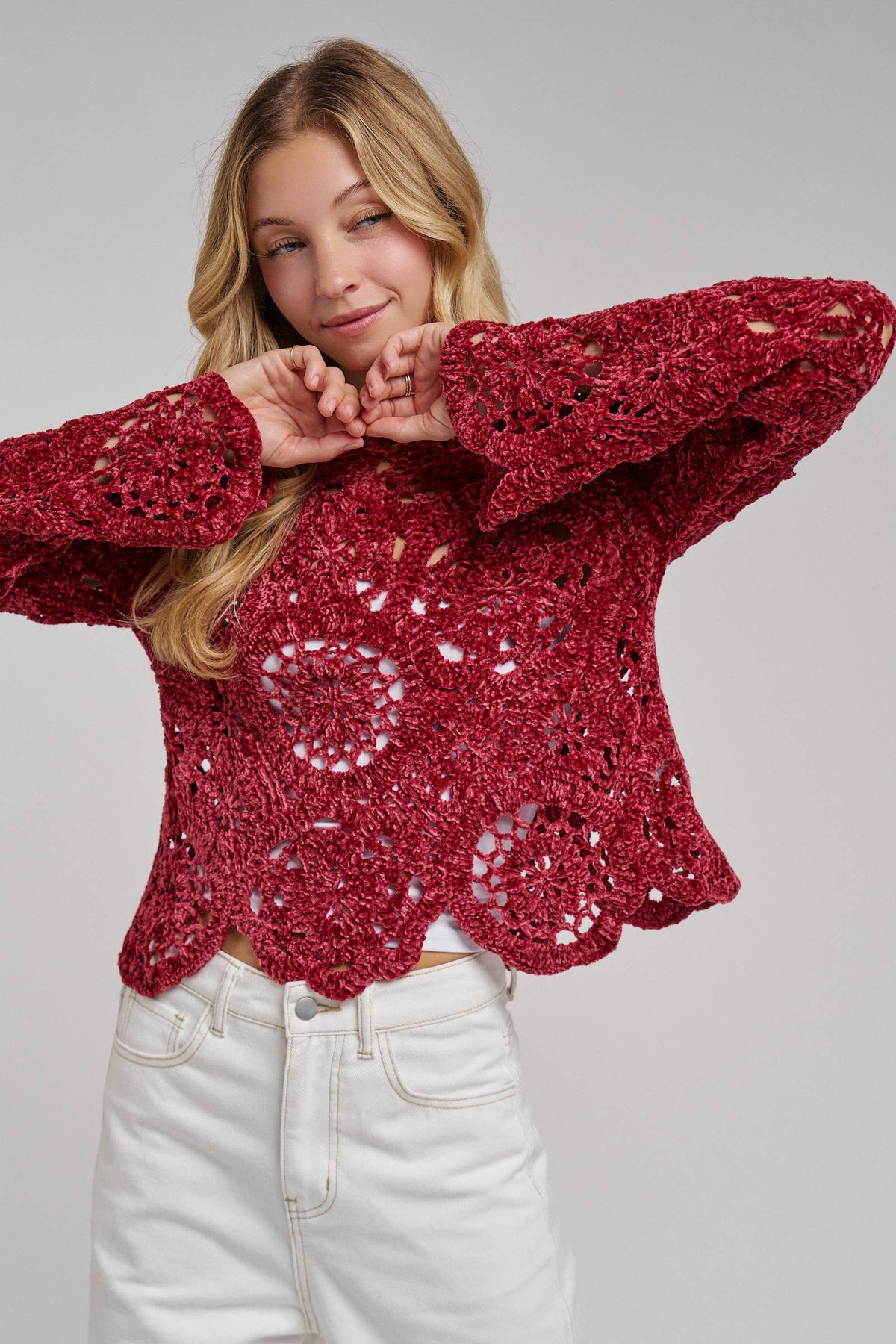 Wine Chenille Knitted Sweater