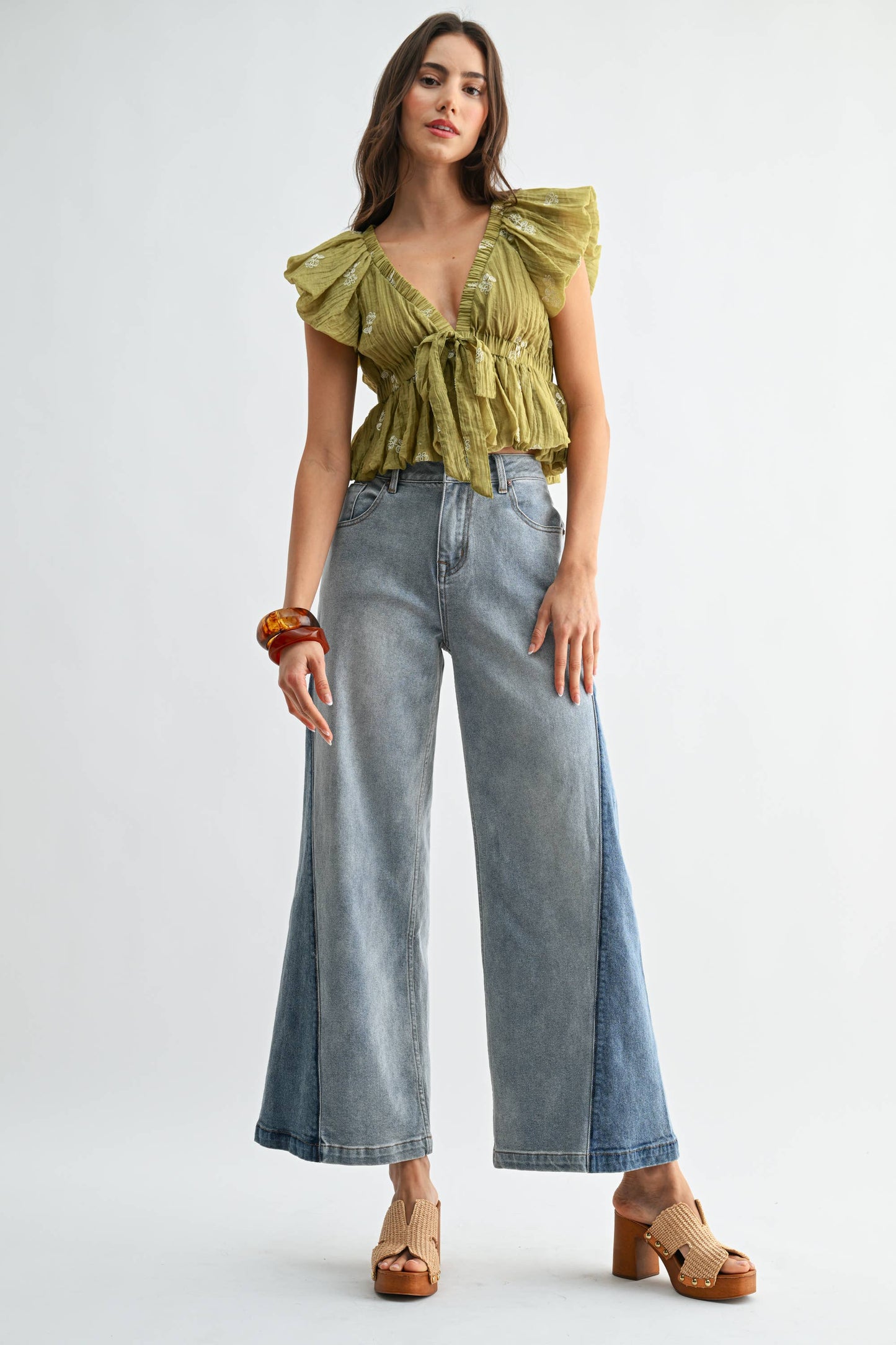 Bonnie Wide-Leg Two-Tone High Waist Denim Jeans