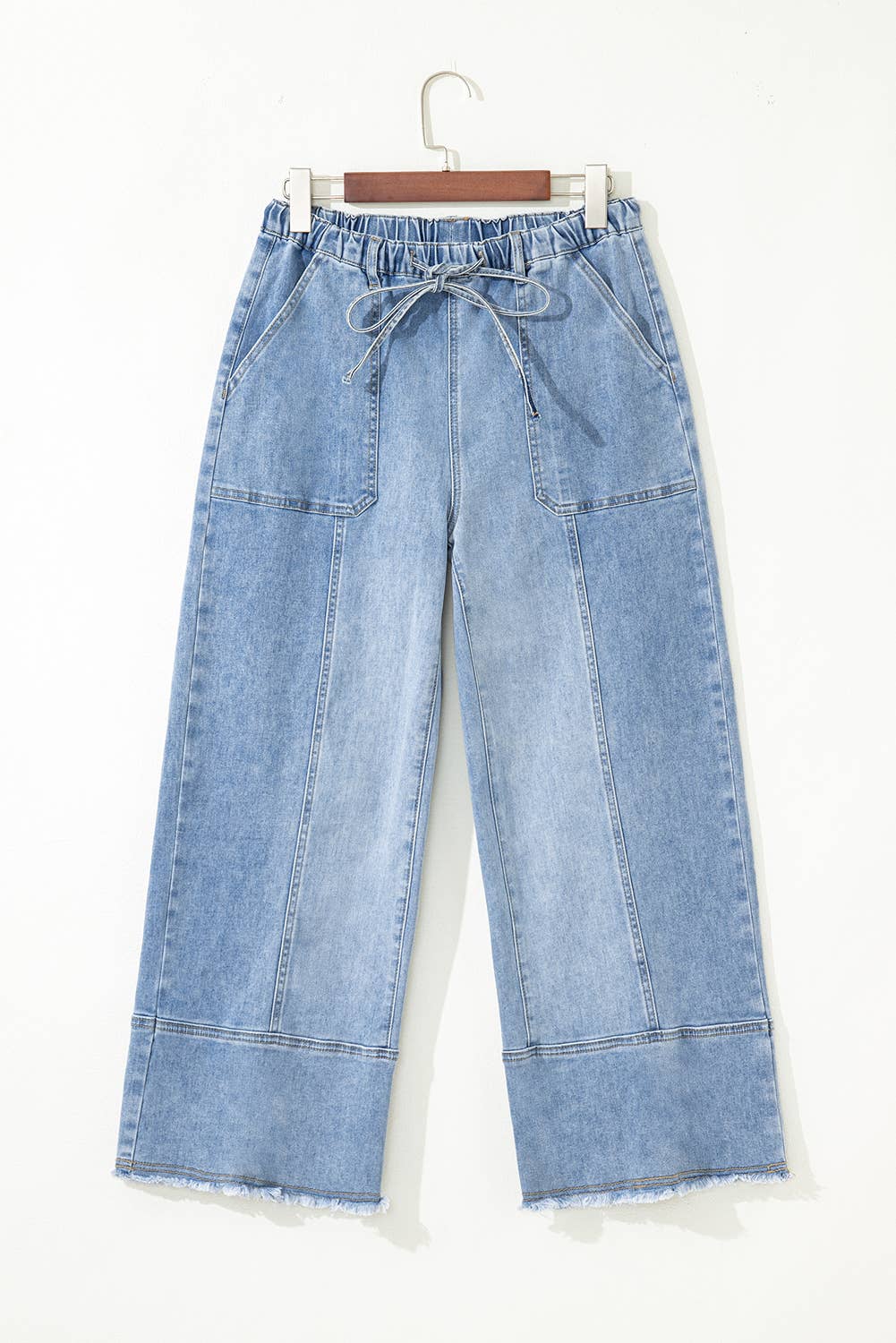 Christy Drawstring Raw Hem Wide Leg Denim Pants