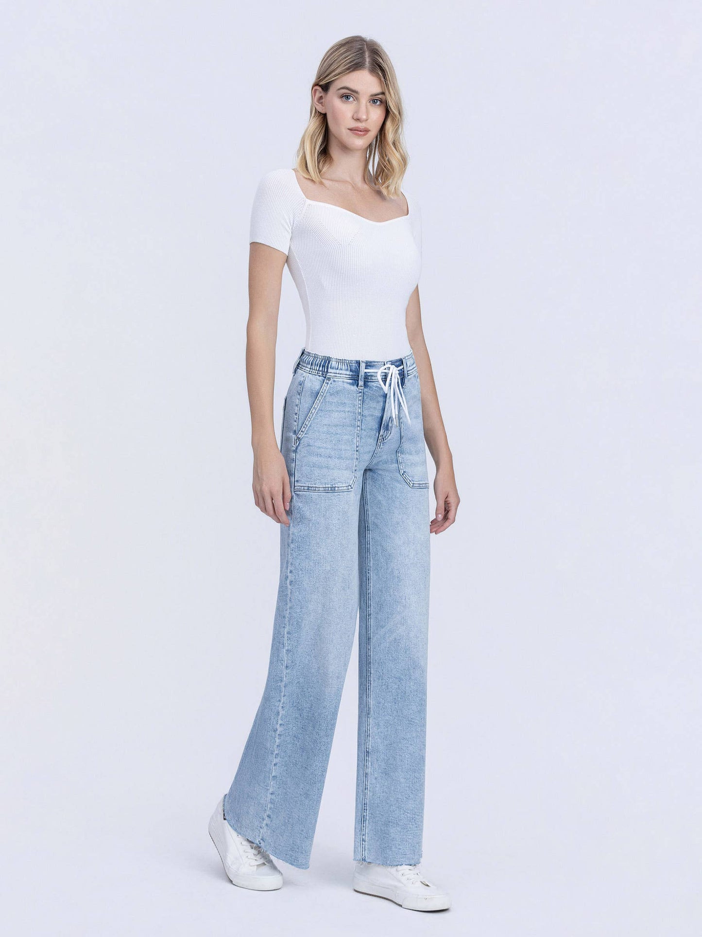 SADIE HIGH RISE DRAWSTRING WAISTBAND WIDE LEG JEANS