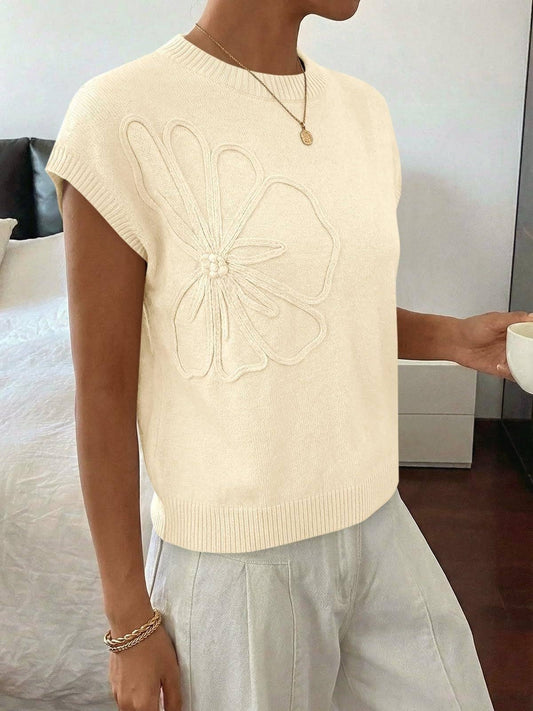 Apricot Floral Knit Textured Sweater