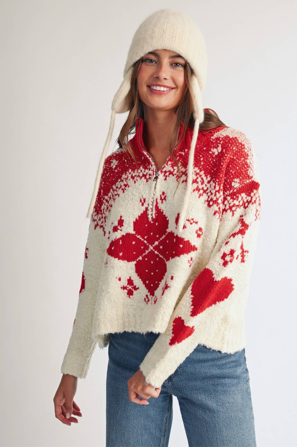 Fair Isle Half Zip Bouclé Sweater