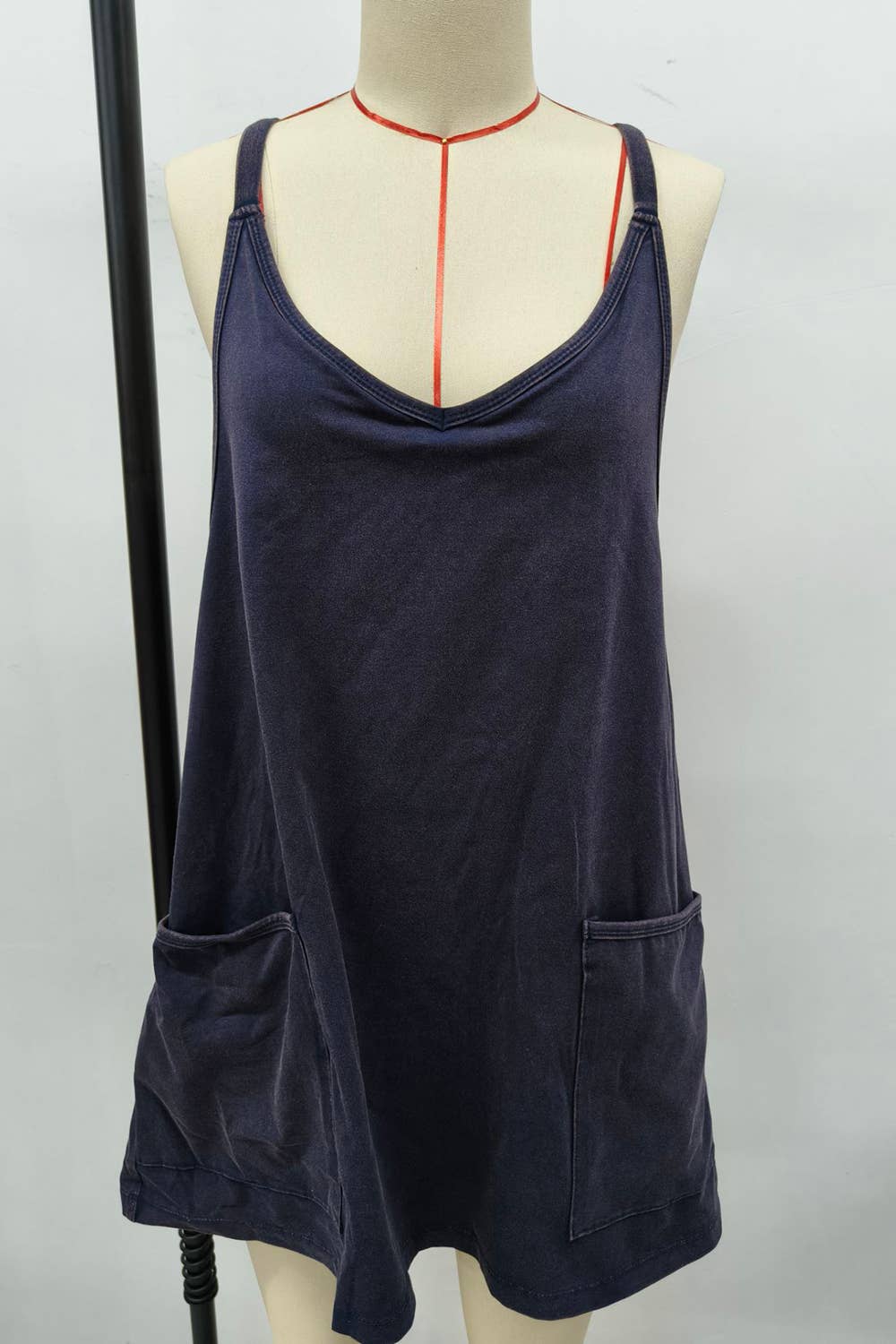 Black Washed Sporty Mini Dress W Built in Romper Lining