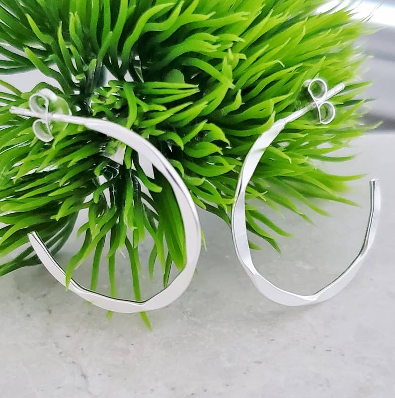 Silver Hammered Hoops Earrings
