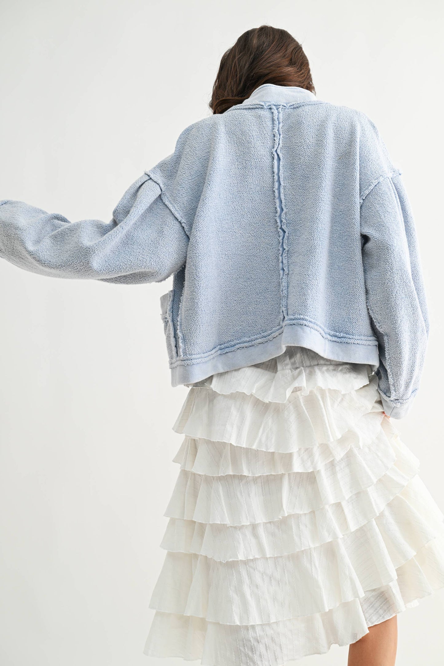 Marissa Boucle Textured Button-Up Jacket: Light Blue