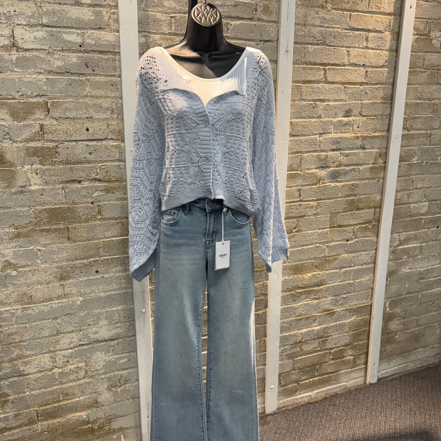 Light Blue Blue Crochet Cardigan