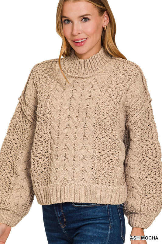 Ash Mocha Cable Knit Sweater