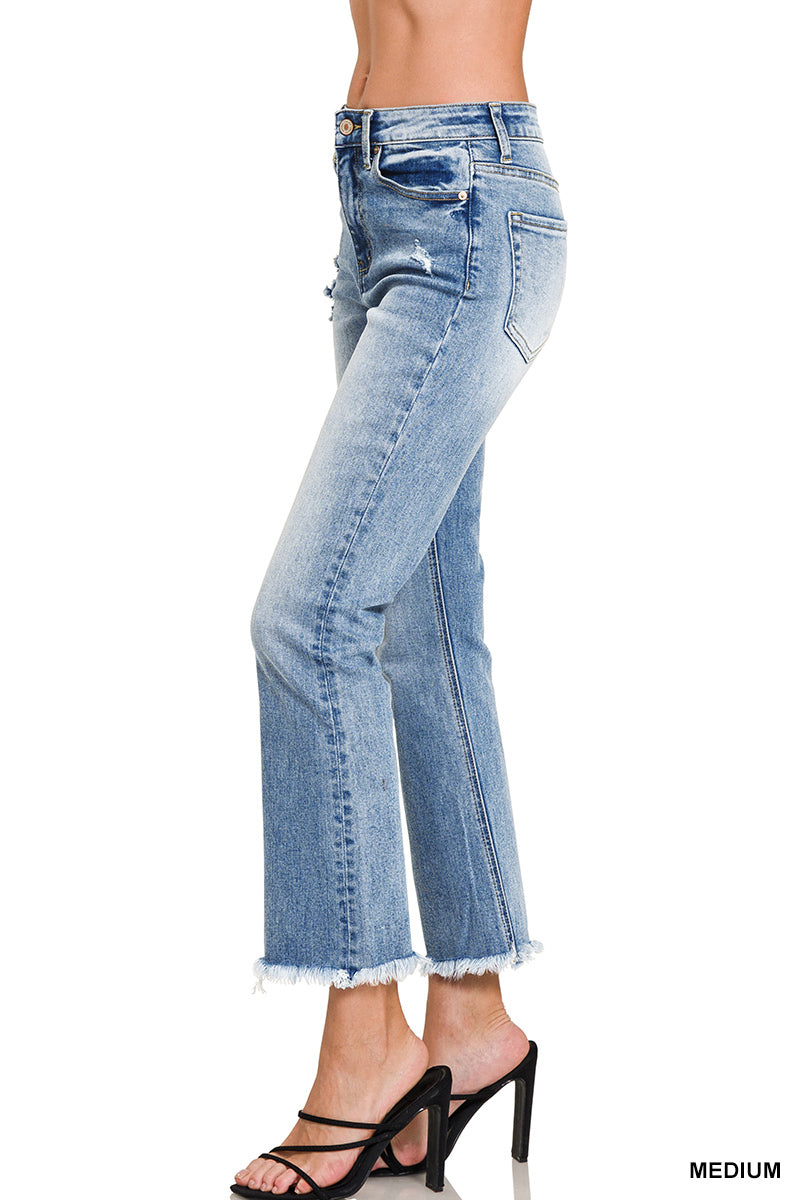 Laurie high rise straight raw hem cropped jeans
