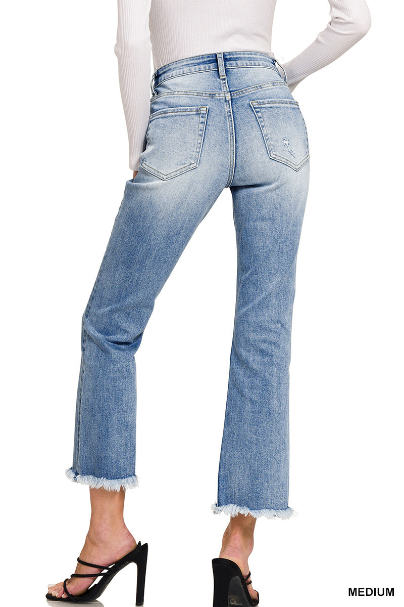 Laurie high rise straight raw hem cropped jeans