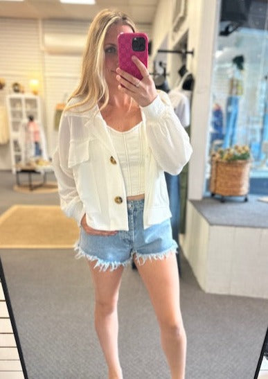Charlie Ivory Soft Knit Cropped Shacket Top