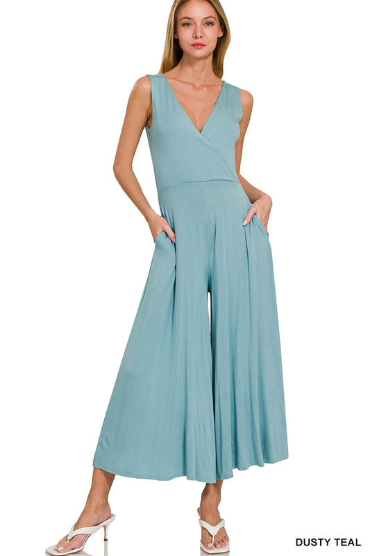 Dusty Teal Crossover Neck Romper