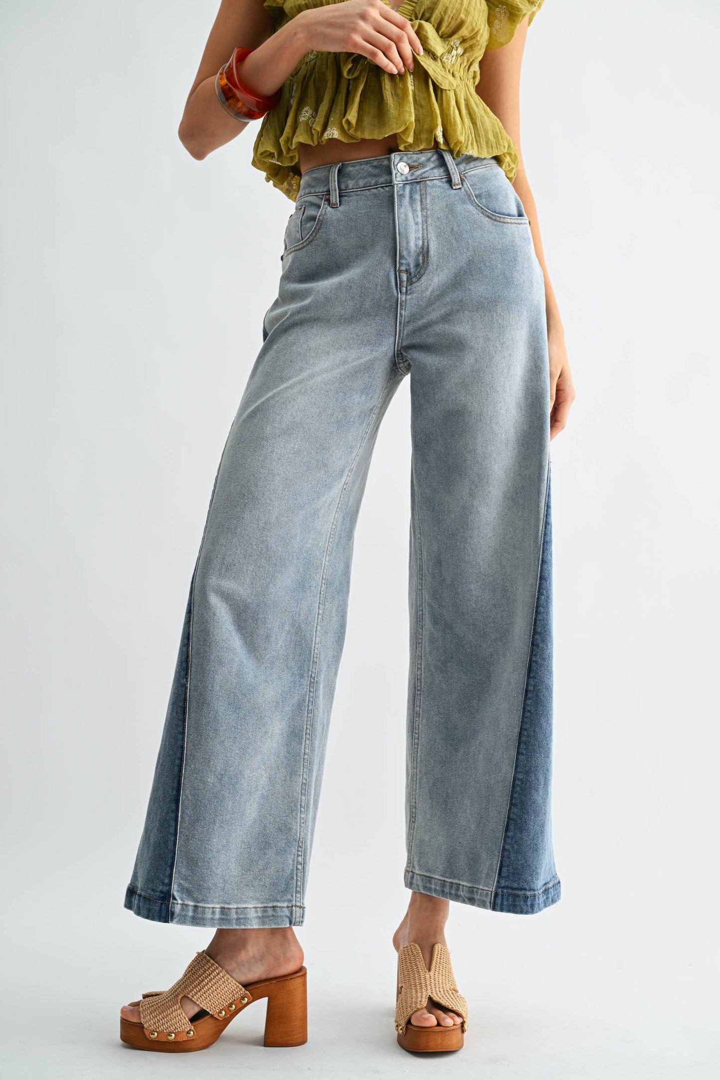 Bonnie Wide-Leg Two-Tone High Waist Denim Jeans