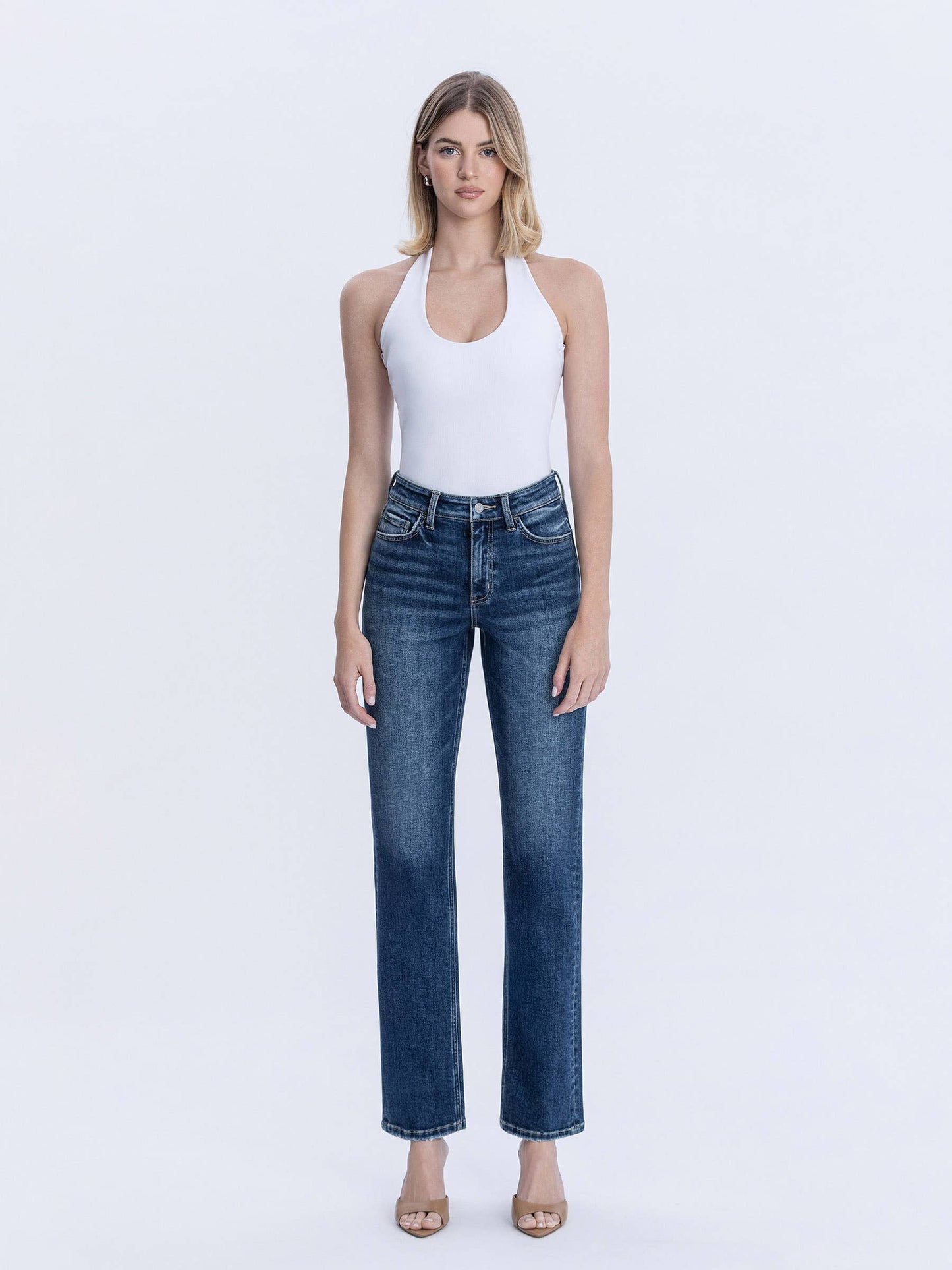 Blue Hour High Rise Full Length Dark Wash Straight Jeans