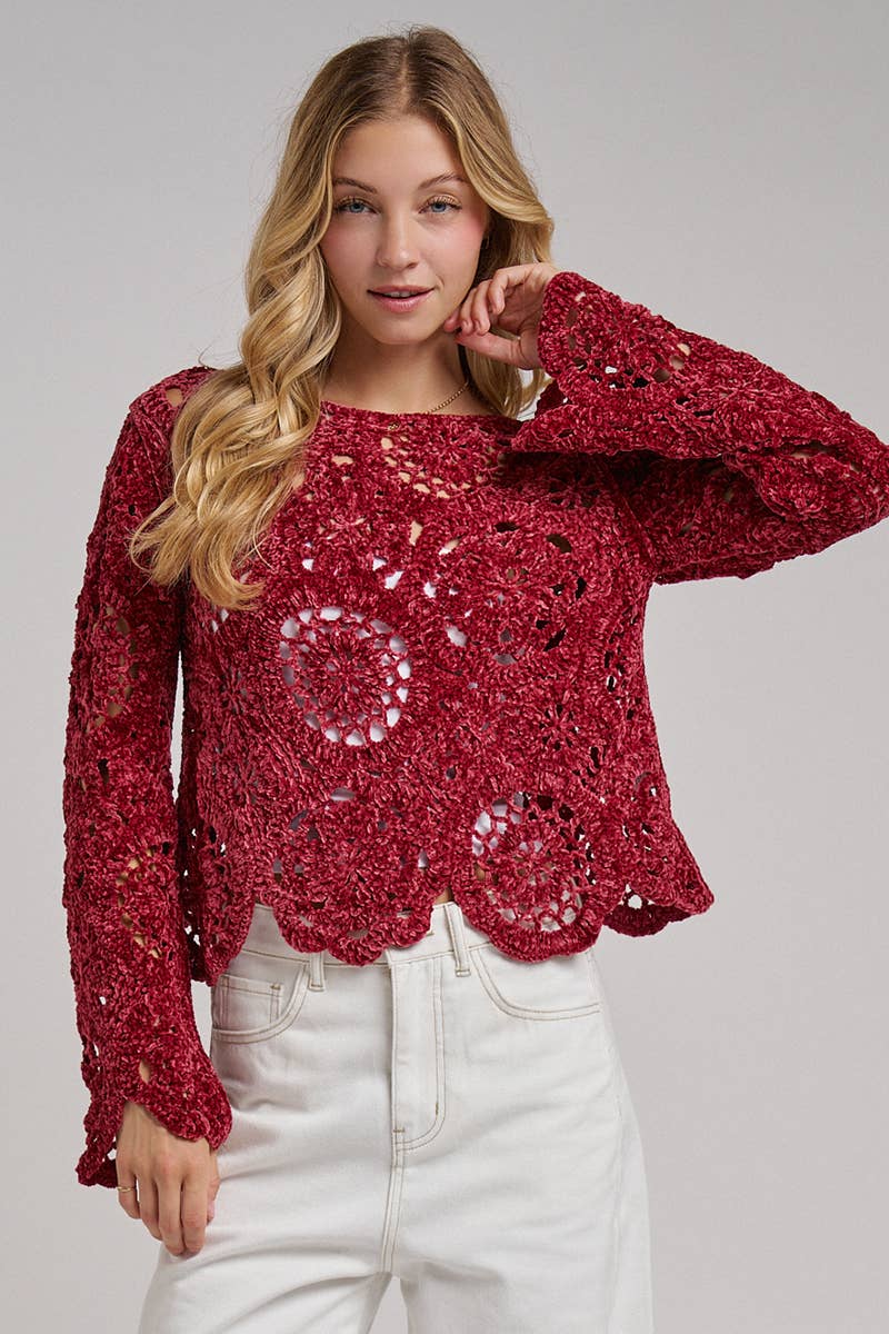 Wine Chenille Knitted Sweater