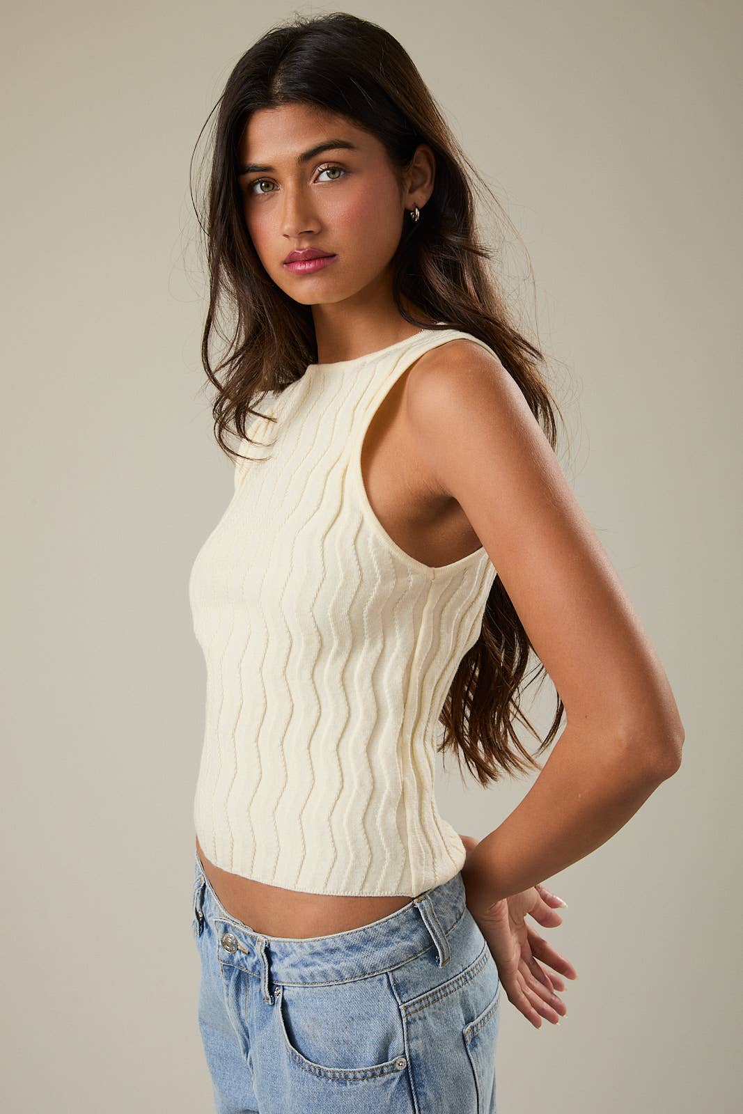 Ivory Boat Neck Sweater Tank