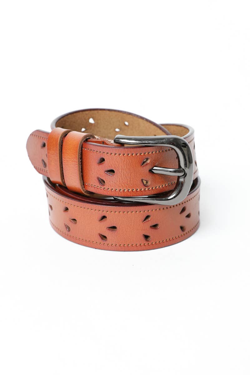 Camel Leather Belt with Petal Design