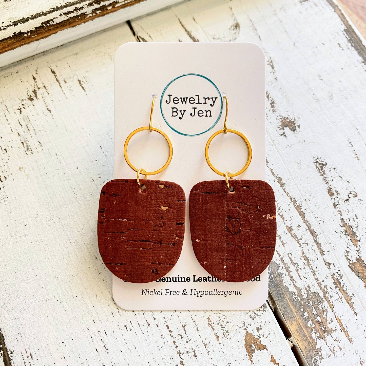 Boho Dangle Earrings: Cinnamon Cork w/Gold Accents