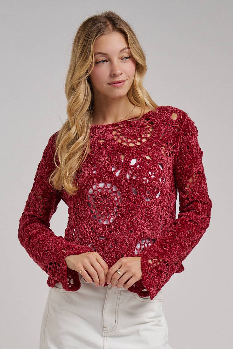 Wine Chenille Knitted Sweater