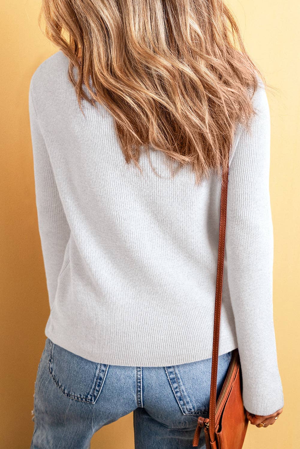 White Lightweight Ribbed Button Front V Neck Cardigan