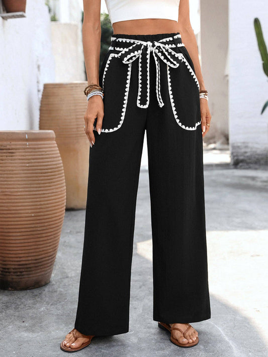 Black with white trim drawstring pants