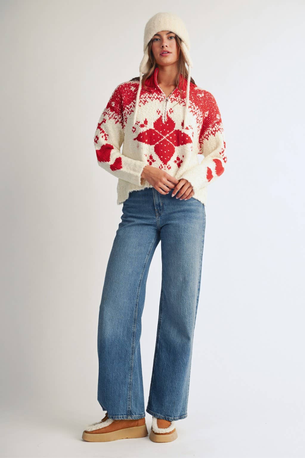 Fair Isle Half Zip Bouclé Sweater