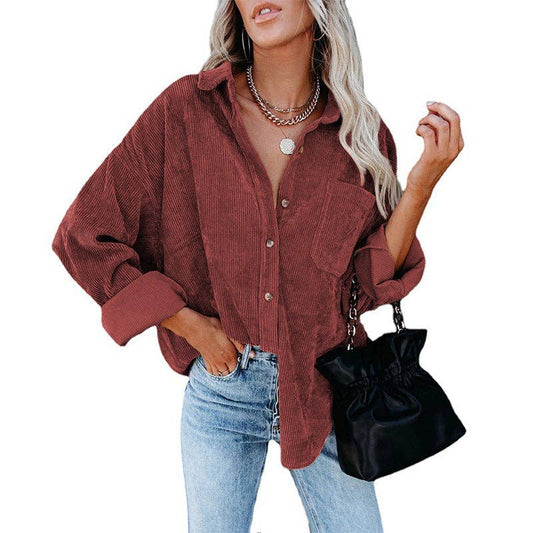 Maroon Loose Casual Corduroy Shirt