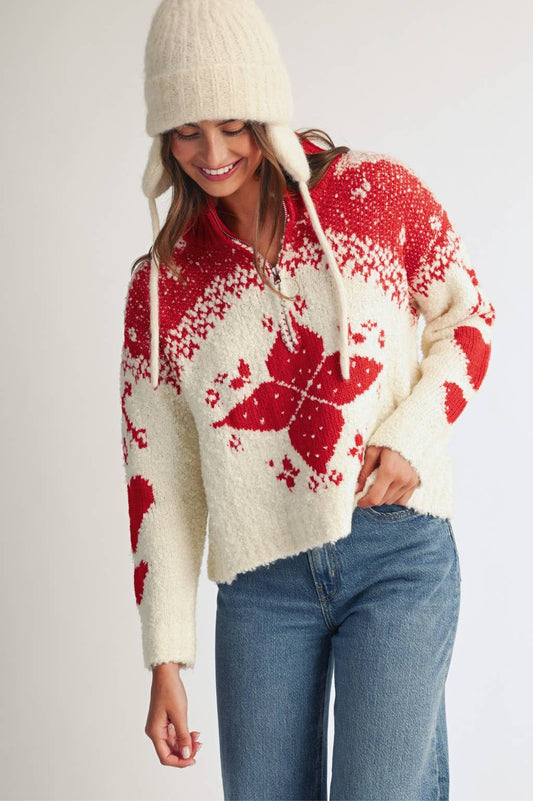 Fair Isle Half Zip Bouclé Sweater