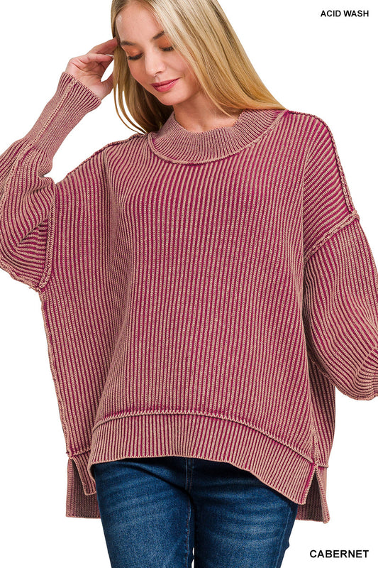 Washed Side Slit Oversized Sweater