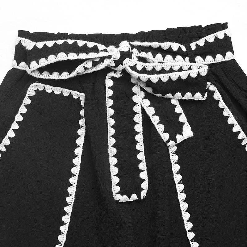 Black with white trim drawstring pants