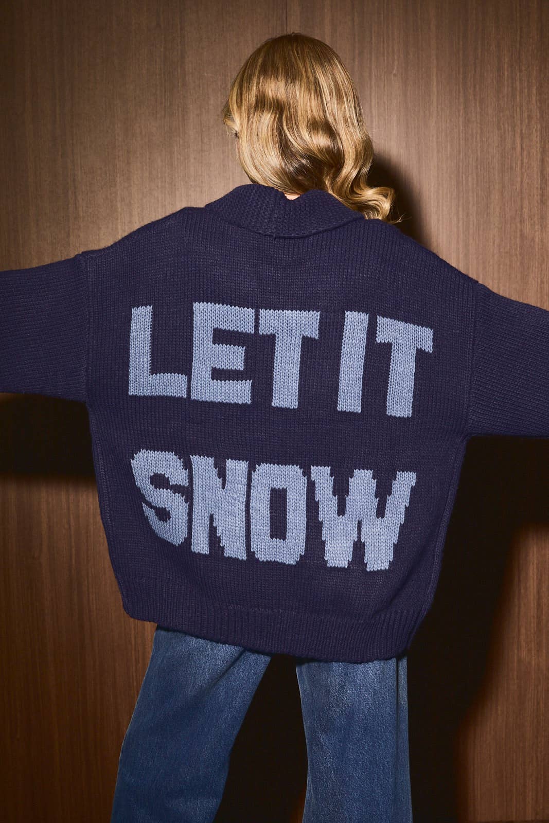 Après Ski Let It Snow Navy Oversized Knit Cardigan