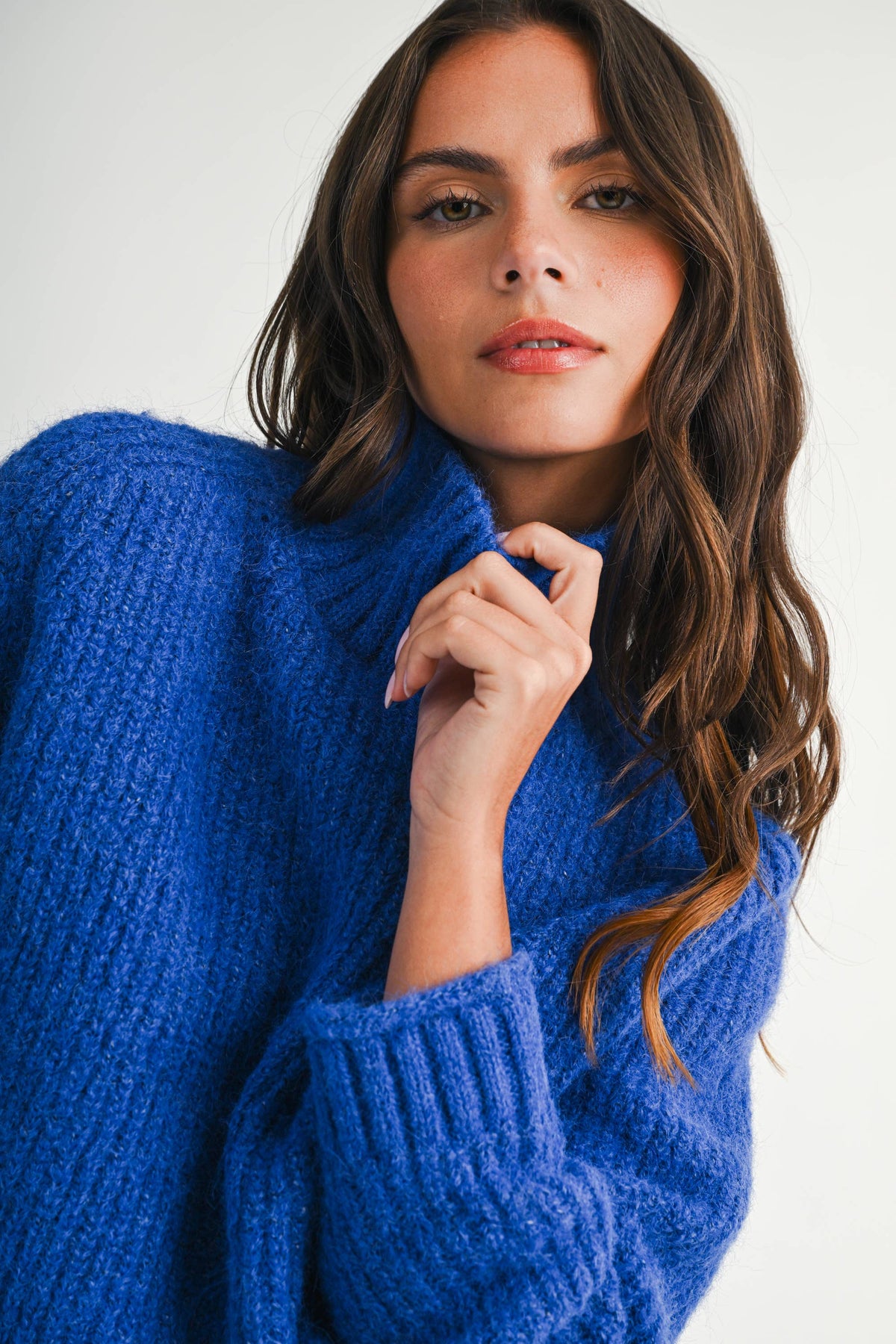 Cobalt Soft Brushed Mock Neck Sweater