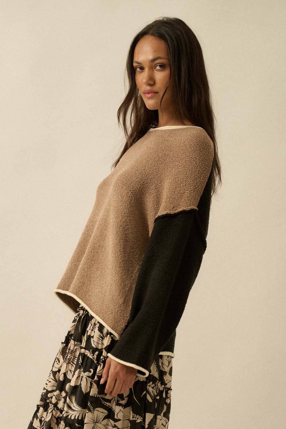 The Coffee House Knit Textured Rolled-Edge Sweater