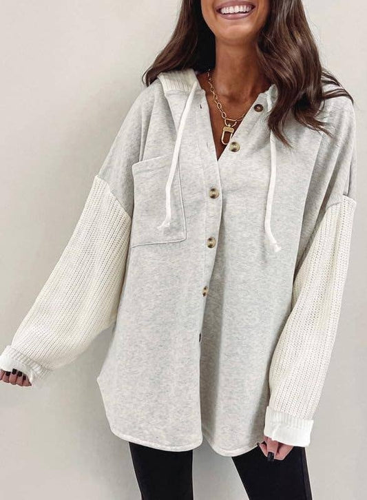 Light Gray Colorblock Hoodie Sweatshirt