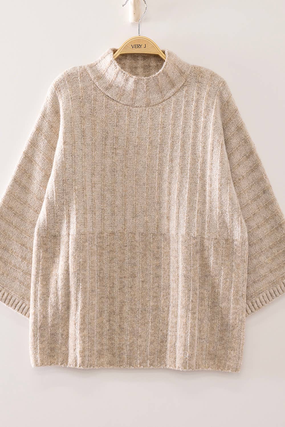 Sunday stroll oatmeal ribbed and mock neck sweater