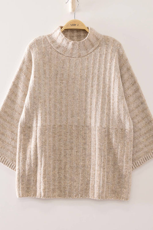 Sunday stroll oatmeal ribbed and mock neck sweater