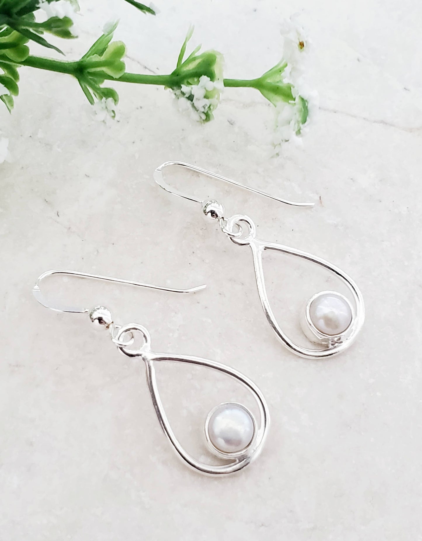 Sterling Silver Teardrop Earrings - Freshwater Pearl