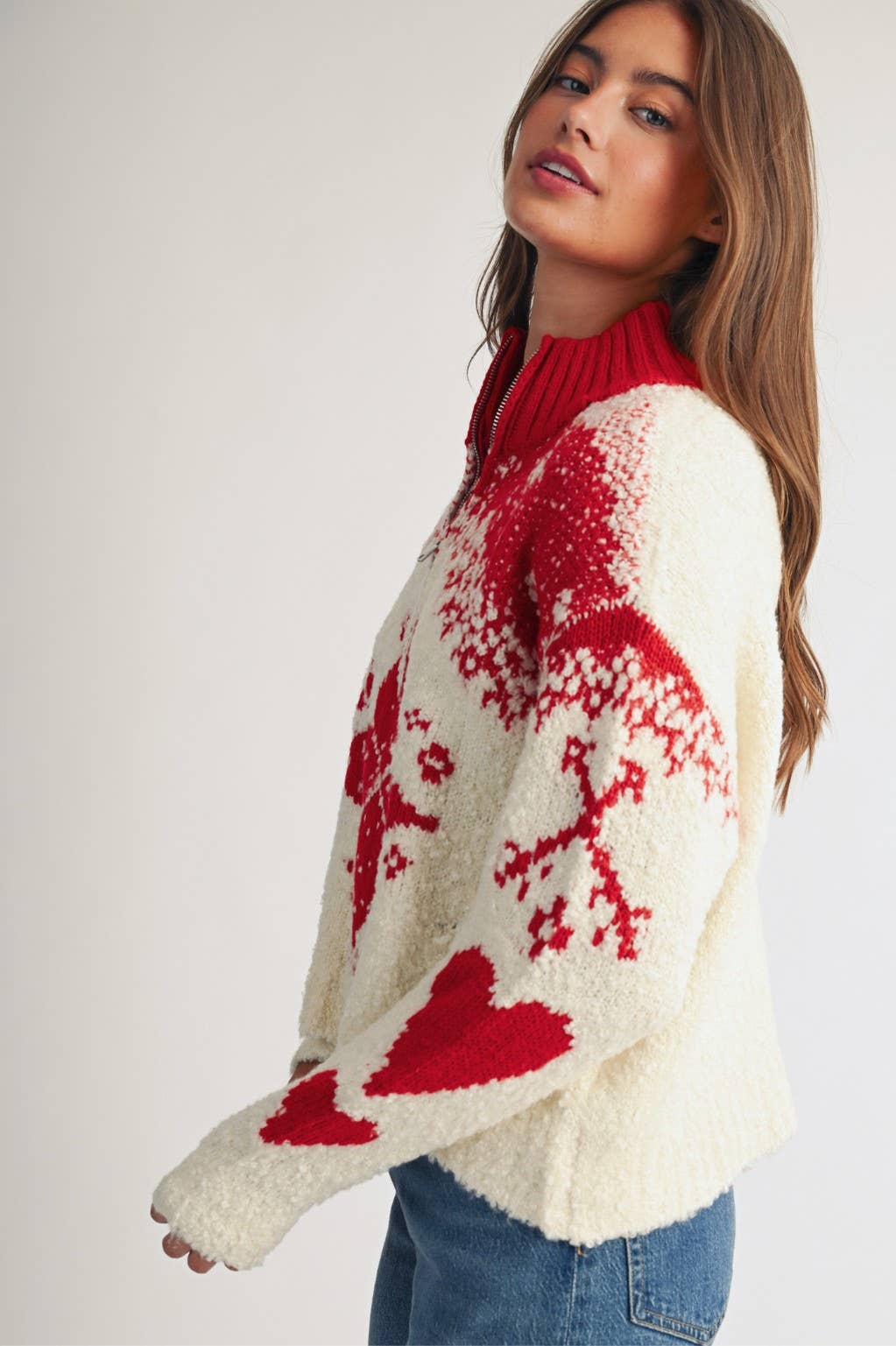 Fair Isle Half Zip Bouclé Sweater