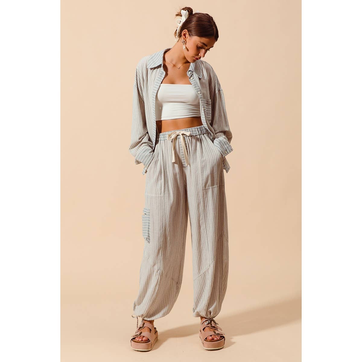 Driftwood Denim multi stripe balloon pants