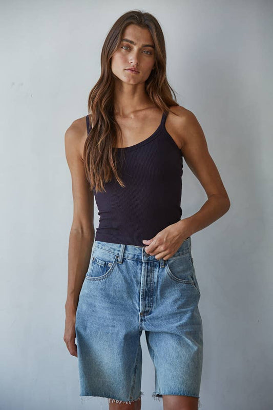 Black Seamless Ribbed Tank with Inner Padded Lining