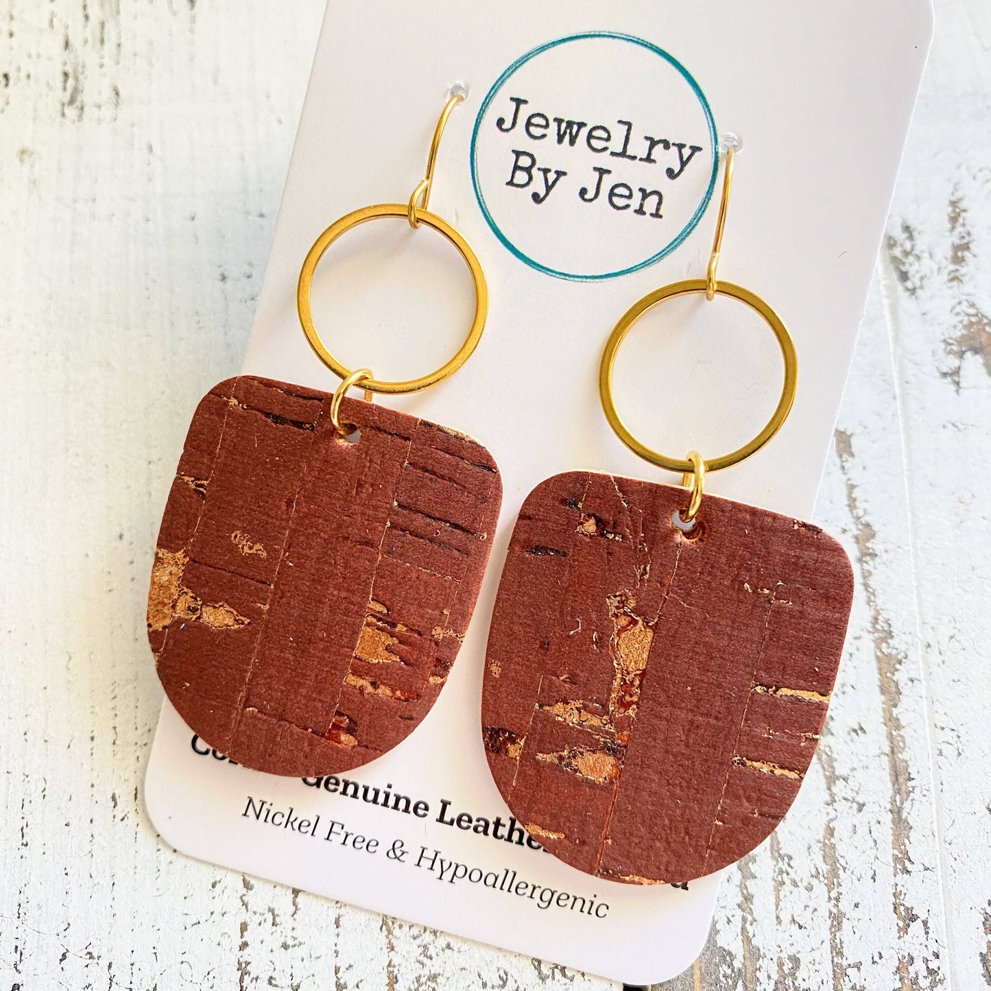Boho Dangle Earrings: Cinnamon Cork w/Gold Accents