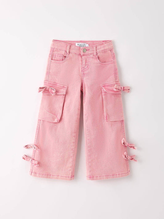 Remi Pink Wide-Leg Denim Pants With Pockets