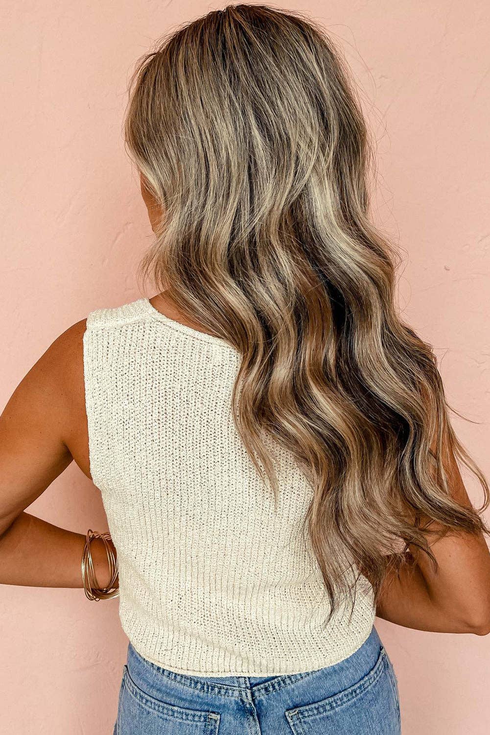Kyra Beige Lace-up Front Sweater Vest